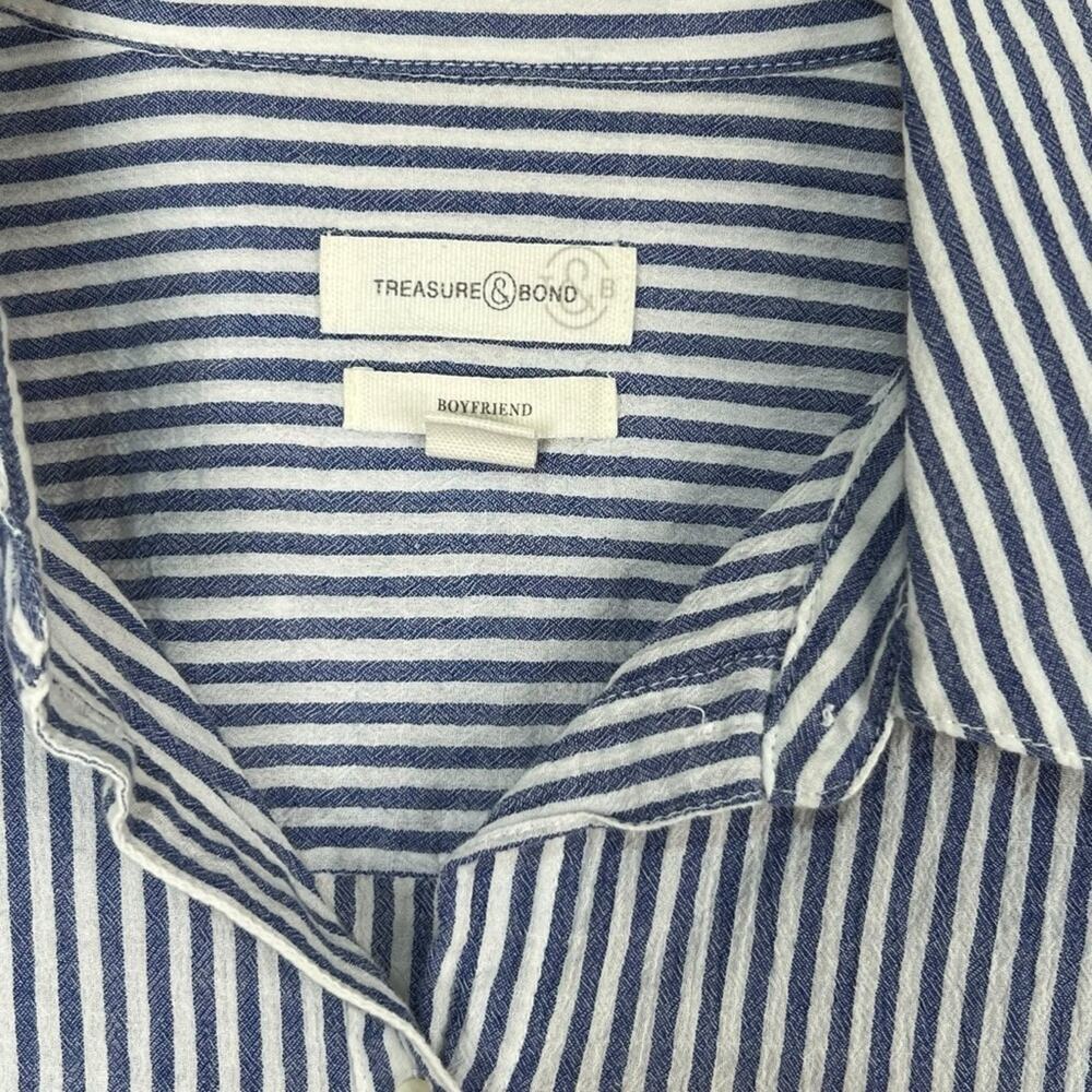 Treasure and Bond Boyfriend Blue White Button Down Women’s Top Size Medium - Picture 3 of 6